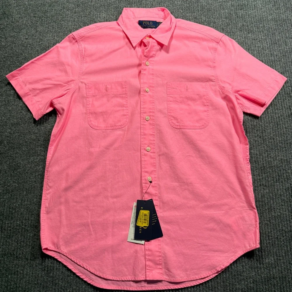 Polo Ralph Lauren Button Down Shirt Mens Small Pink Short Sleeve Classic Fit NWT